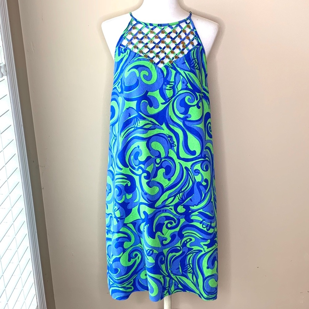 Lilly Pulitzer Reezy Strappy Slip Blue Green Dress